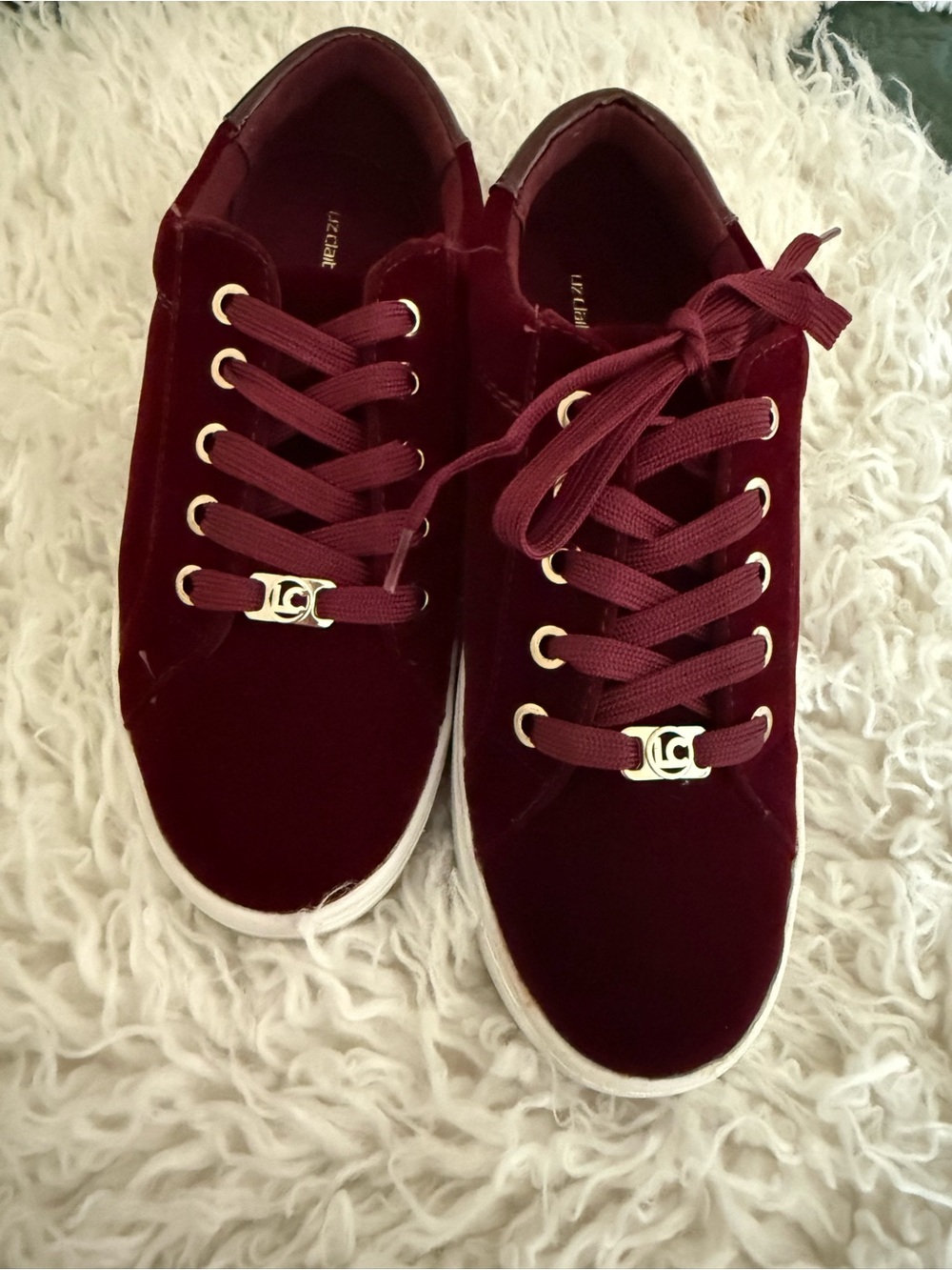 Liz Claiborne Burgundy Velvet Lace-Up Sneakers with Gold Accent
